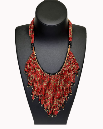 Collier Africain en Perles Tissées sur Cuir
