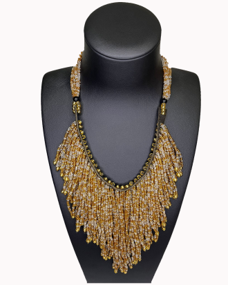 Collier Africain en Perles Tissées sur Cuir