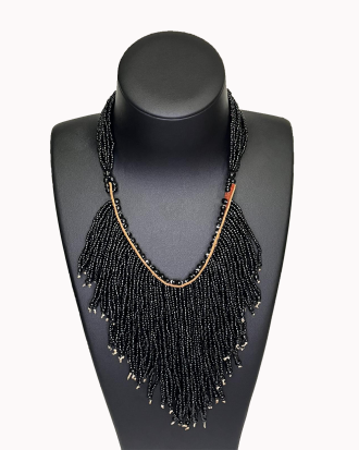 Collier Africain en Perles Tissées sur Cuir