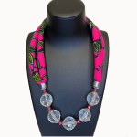 Collier ethnique en tissu wax et perles en verre