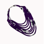 Collier multi-rangs en tissu africain bleu et noir