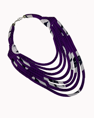 Collier multi-rangs en tissu africain bleu et noir