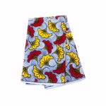 Tissu Wax - Motif Floral Rouge et Jaune sur Fond Bleu 100% coton