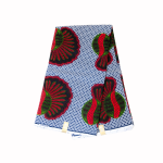 Tissu Wax – Motif Floral Rouge, Vert et Noir sur Fond Bleu 100% coton