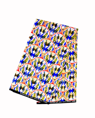 Tissu Wax aux motifs éventail multicolores 100% coton