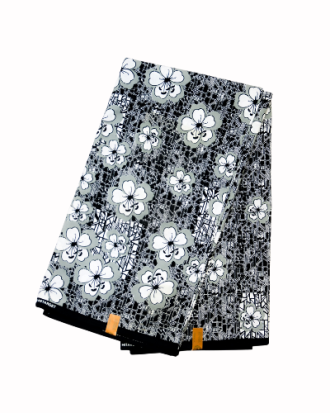 Tissu Wax Noir et Blanc à Motifs Floraux 6 yards 100% coton
