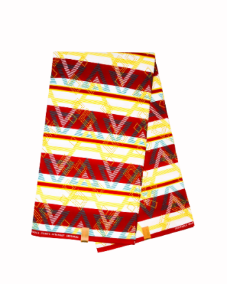 Tissu Wax Africain Blanc, Rouge et Jaune - Motif Chevron