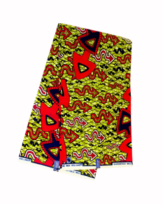 Tissu Wax Africain - Motif Géométrique Rouge et Jaune 6 yards 100% coton