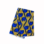 Tissu Wax Africain – Motif Ondulé Bleu et Doré 6 yards 100% coton