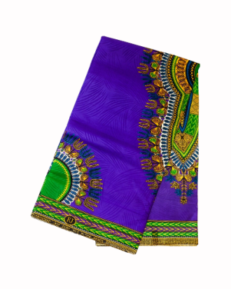 Tissu Wax Africain - Motifs Traditionnels Multicolores sur Fond Violet 6 yards 100% coton