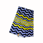 Tissu Wax Motif Zigzag Noir, Jaune et Bleu 6 yards 100% coton