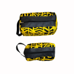 Trousse "Savane jaune et noir" en pièces et en wax