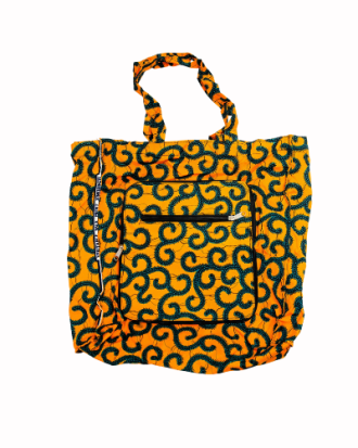 Sac cabas pliable en tissu imprimé avec poche zippée