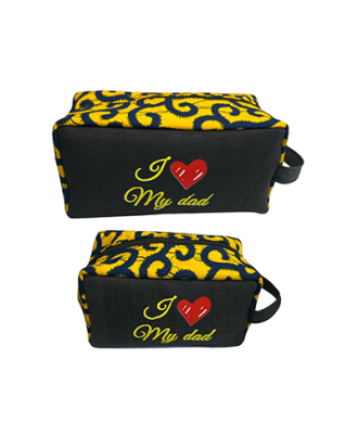 Trousse en wax et en toile de jute personnalisée , pour homme et Femme