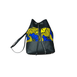 Sac à main noir avec broderies colorées jaune et bleue