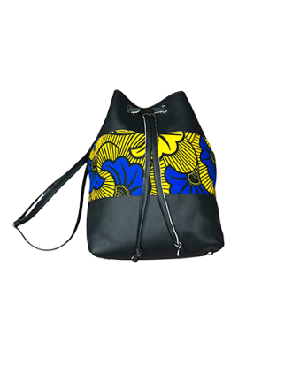 Sac à main noir avec broderies colorées jaune et bleue