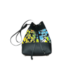 Sac à main noir avec broderies colorées jaune et bleue ciel